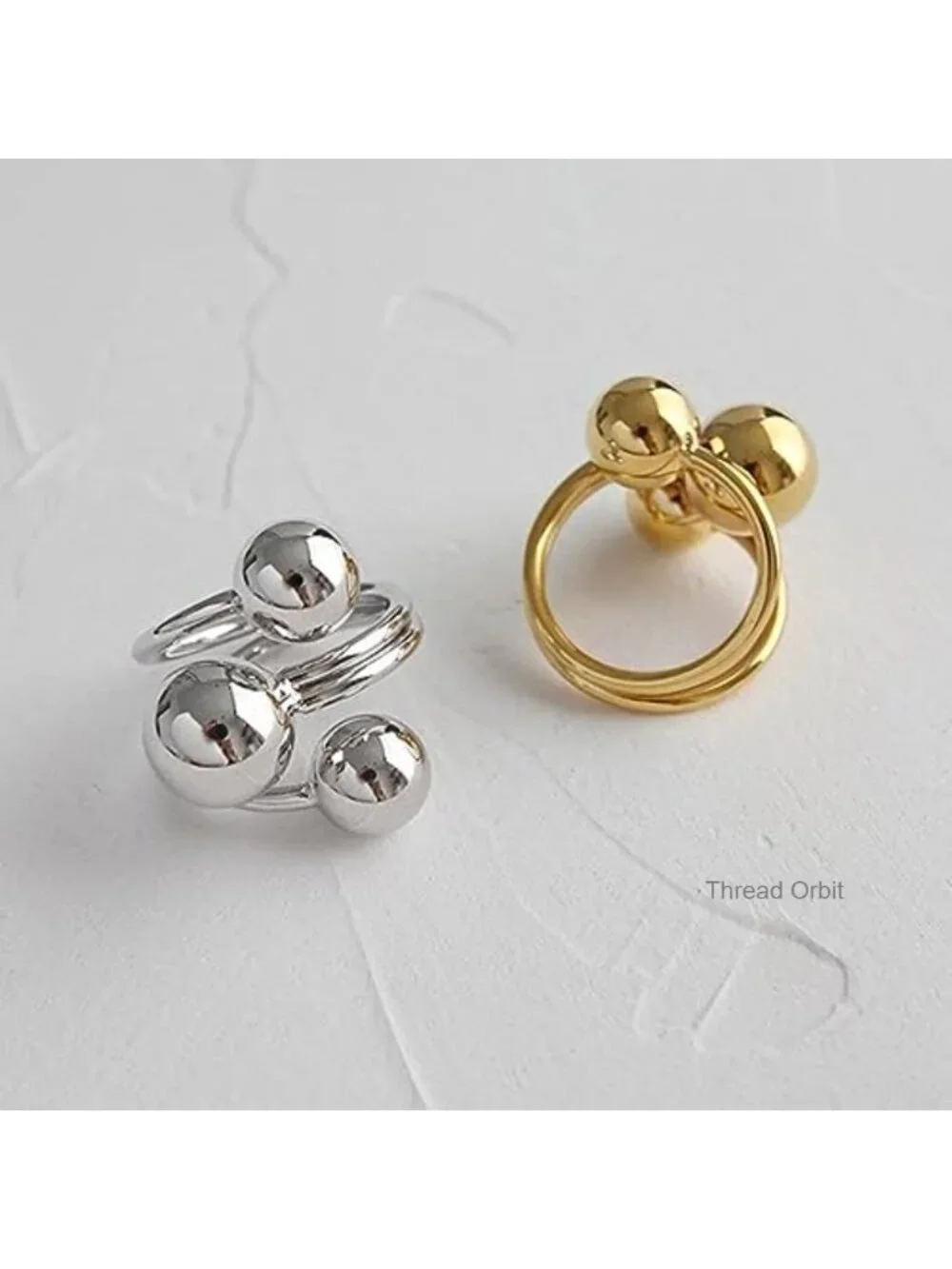 Minimalist Open Ball Statement Ring Stainless Steel Gold Plated Size 8 Layered